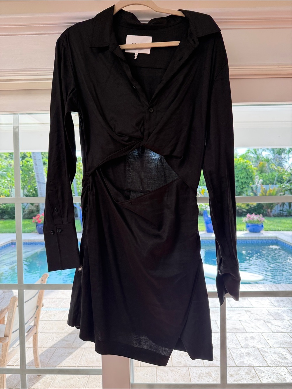 Frame Denim Black Long-Sleeve Cutout Shirt Dress